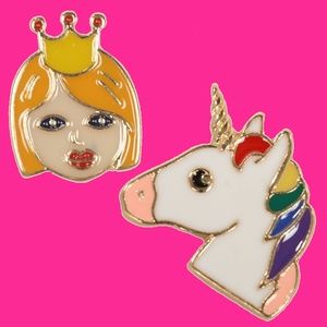 princess emoji pin rainbow unicorn enamel jewelry
